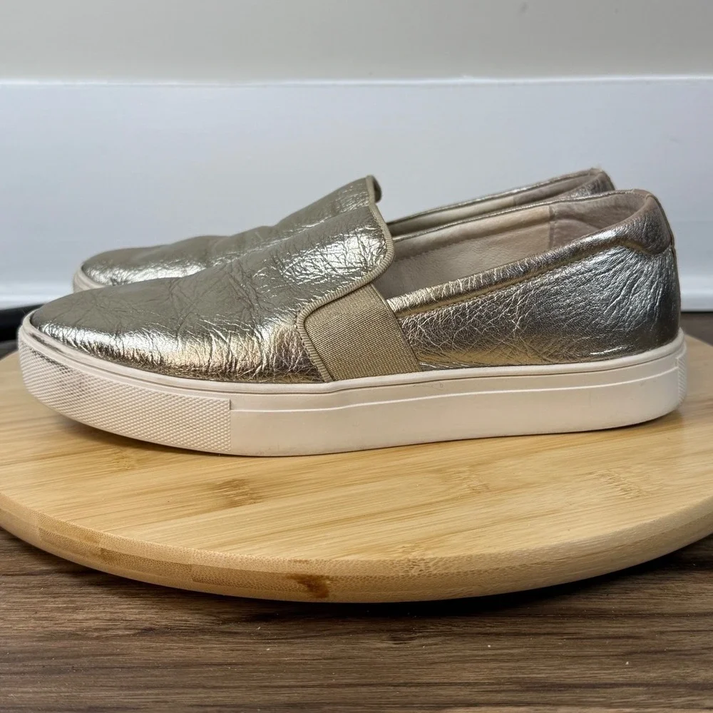 Birdies The Swift Slip On Sneakers Women 8 Gold Metallic Leather Casual Chic
